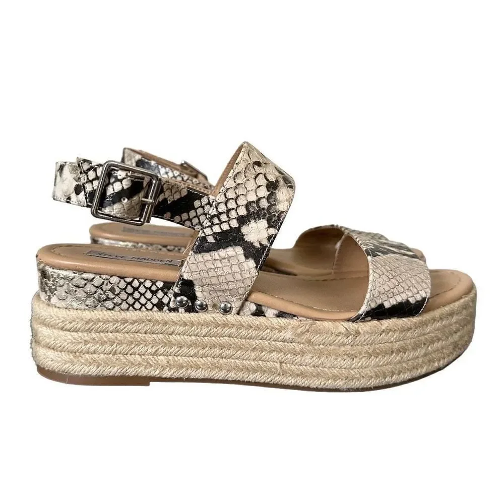 Steve Madden Fifer Python Snake Print Espadrille Wedge Sandals size 8.5